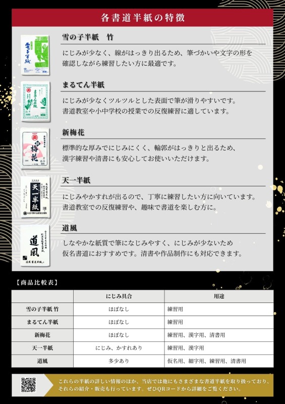 書道半紙 お試しセット販売中|おすすめの選び方も解説!初心者・書道教室に人気の5種を比較体験 | 機能紙選定ナビ
