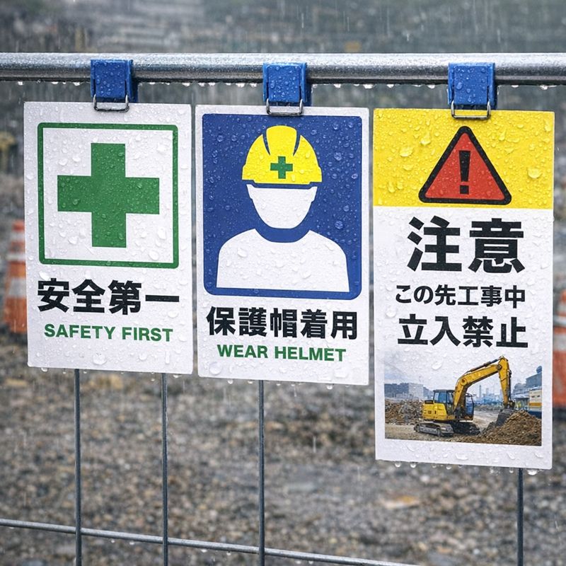 長期掲示を想定した特厚口耐水紙の現場掲示イメージ