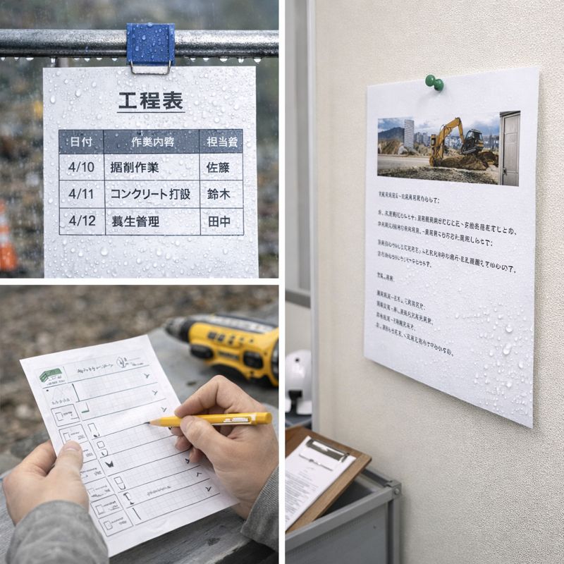 様々な個所で耐水紙が活用している様子