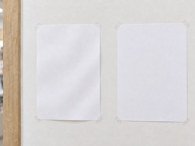 貼るPOP 耐水紙 薄口と厚口の比較|薄い紙は波打ち、厚口は平らなまま掲示できる
